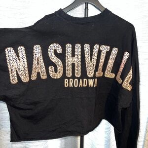 Women's XL Nashville Broadway Spirit Jersey Black Cropped Long Sleeve Tee